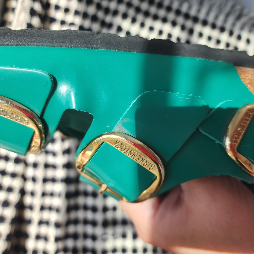 Birkenstock Green Sandals with Gold Buckles